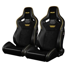 Braum® - Black Leatherette & Suede W/ Yellow Piping ELITE-V2 Racing Seats - Pair