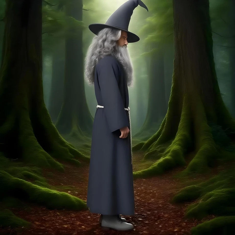 Conjunto de Disfraz de Mago Gris para Hombre 5 Piezas Conjunto con Sombrero de Mago de Fieltro, Bata, Largo Gris Foto 2 de 4