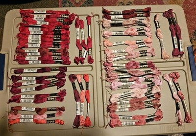 60 skeins DMC Cotton floss Lot Embroidery Cross Stitch Pinks New/near New 