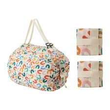 2 PCS Travel Shoulder Bag Reusable Grocery Bags Foldable Waterproof Pouch