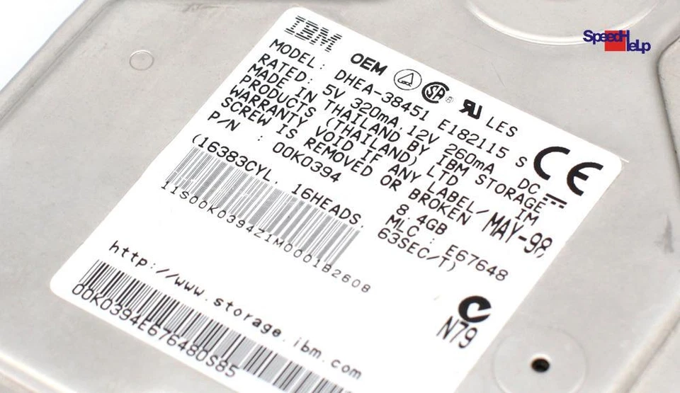 Ide Ata HDD IBM DHEA-38451 8.4GB 5400RPM Hard Drive Hard Disk P/N: 00K0394 - Image 2 of 3
