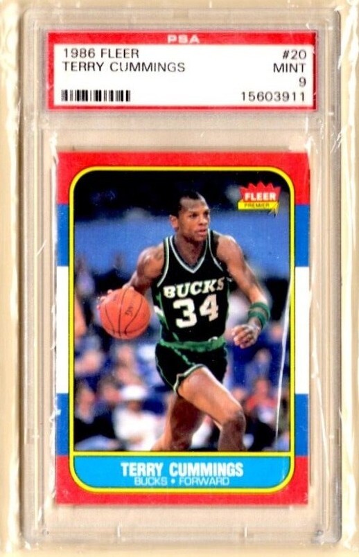 1986 Fleer #20 Terry Cummings PSA 9 MINT DePaul Blue Demons Milwaukee Bucks