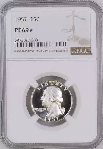 :1957-P S25C WASHINGTON-QUARTER NGC PF-69 -STAR (HEAVY CAMEO) RARITY R5 TOP POP