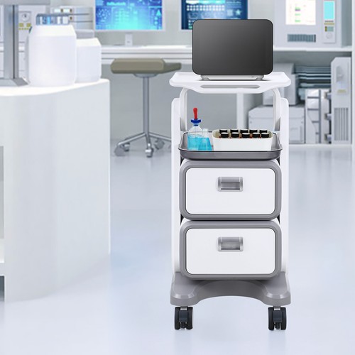 VEVOR 3 Tiers Lab Carts Mobile Medical Cart with 2 Drawers & 1 Top Tray White - Picture 8 of 12