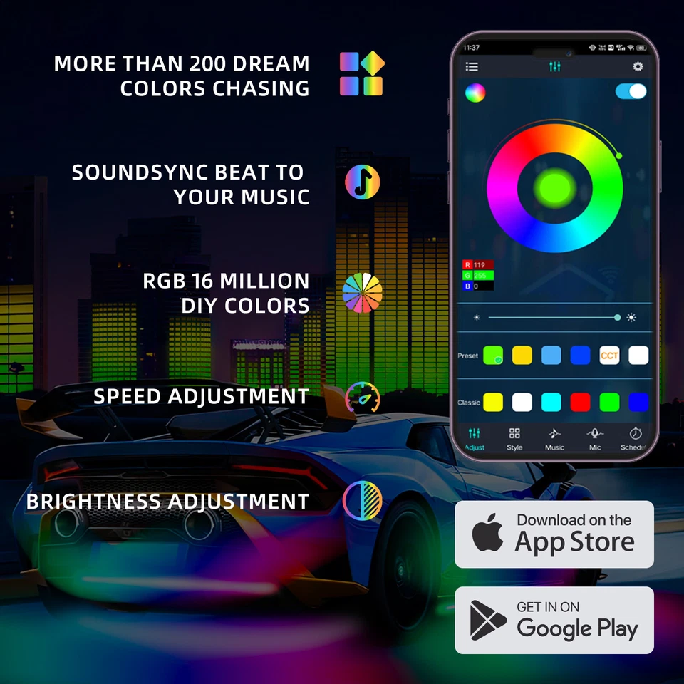 Tiras de luces inferiores LED RGB persecución de música 6 piezas para Alfa Romeo Stelvio Giulia Foto 4 de 4