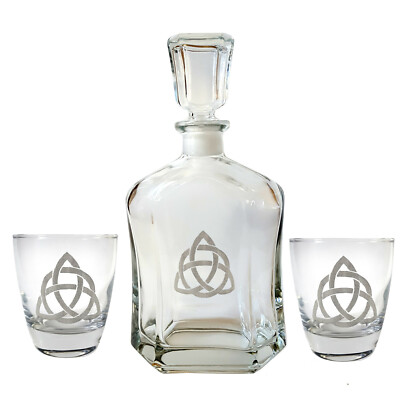 Trinity Knot Whiskey Decanter & Rocks Glass Set Free Personalized Engraving 