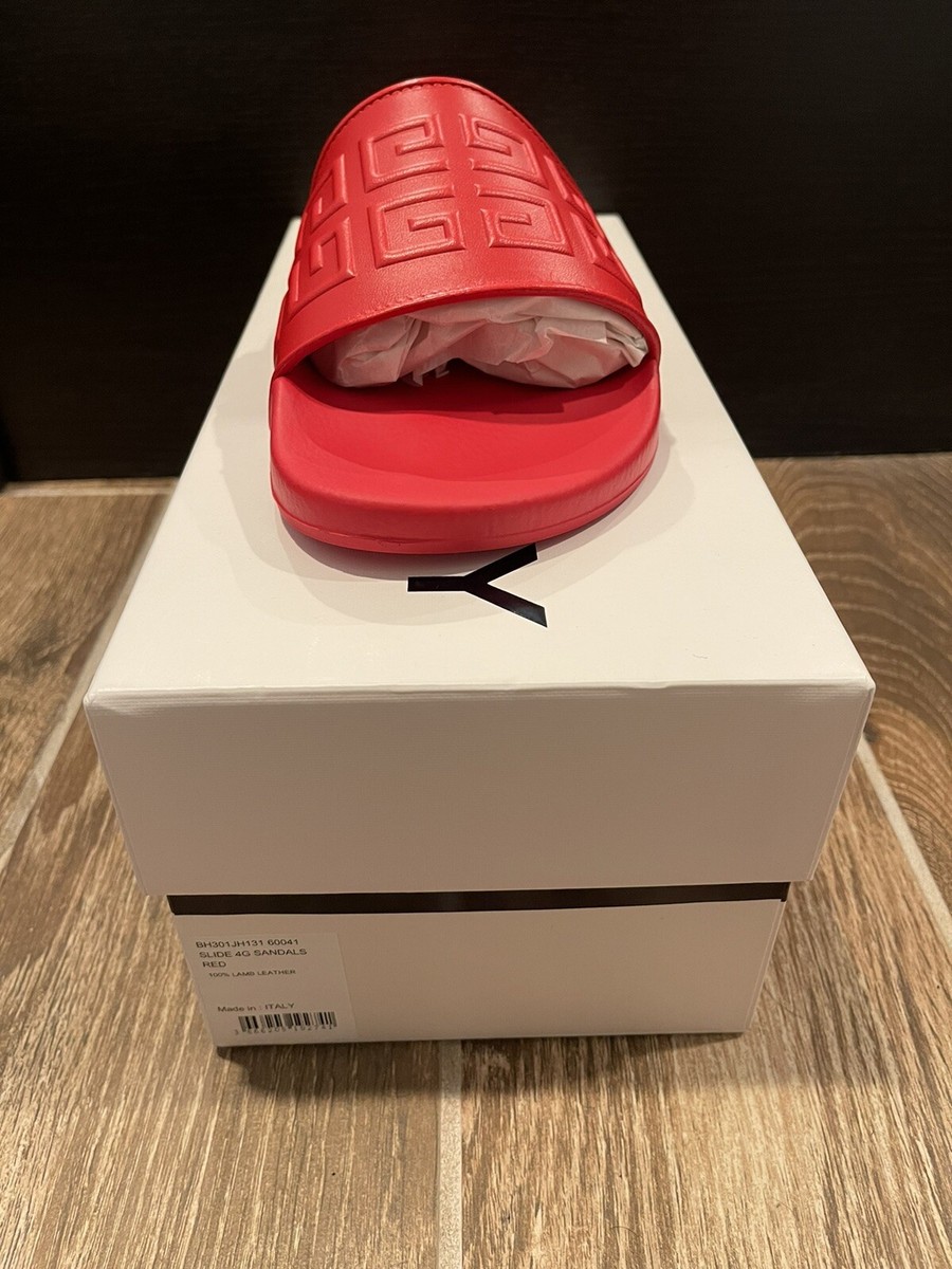 NEW GIVENCHY men\'s  8 US Red 4G Rubber and Tonal Leather Pool Slide Sandals Givenchy Slide Rubber Sandals for Men for sale | eBay main image 4