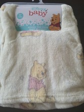 DISNEY BABY WINNIE THE POOH YELLOW PRINT REVERSIBLE BABY BLANKET 40" X 30" NWT