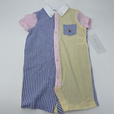 Ralph Lauren Baby Boys 9M Colorblock Shortall Bodysuit Short Sleeve