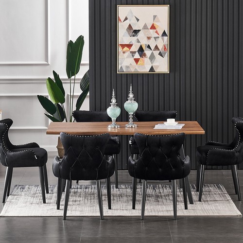 De Lujo Roble / Efecto Nogal Comedor Conjunto Mesa Terciopelo Sillas 4 Y 6 - Imagen 11 de 35