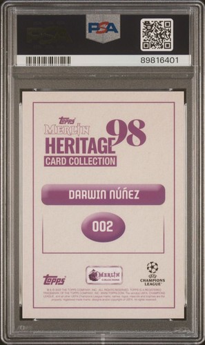 DARWIN NUNEZ 15/49 PSA 10 POP 1 2022 TOPPS MERLIN UEFA CHAMPIONS LEAGUE BLUE - Picture 3 of 4