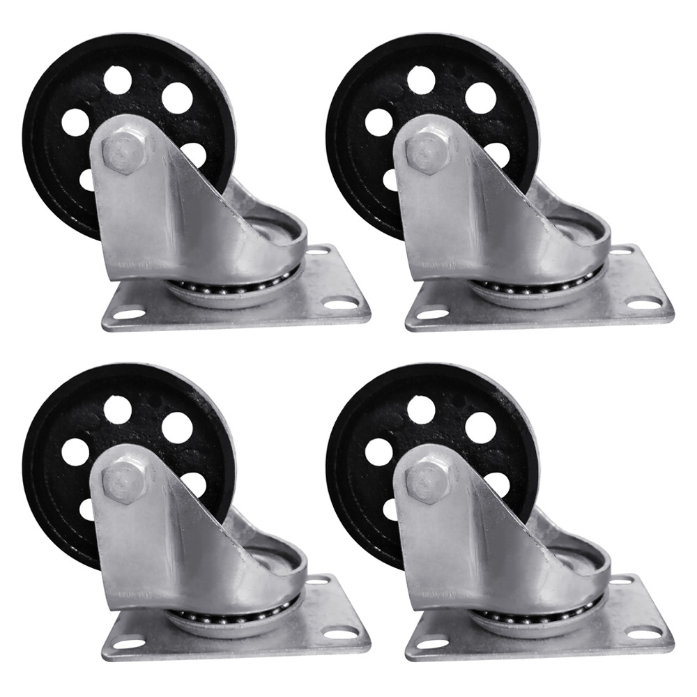 12-Pack Heavy Duty Swivel Casters - 3.5" Steel Plate Cast Iron Wheels, 440 Lbs Capacity Each, Black