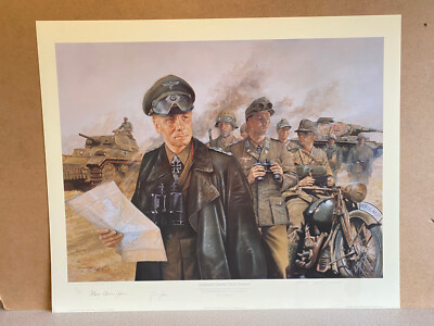 Erwin Rommel Afrikakorps Militär Kunstdruck Schlacht bei Tobruck 2 Veteranen signiert
