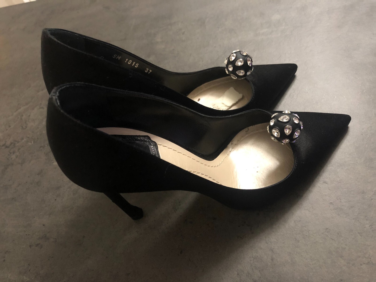 Christian Dior Pumps Black Satin Crystal Embellished … Gem