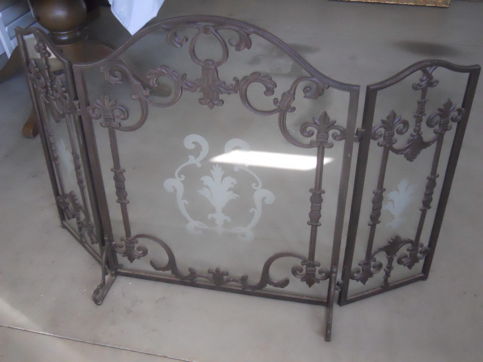 Wrought Iron Fireplace Screen with etched Glass eBay