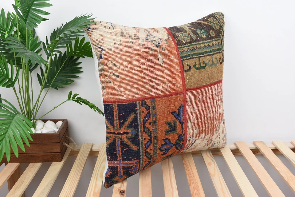 24"x24" Red Pillow Sham, Boho Pillow, Throw Kilim Pillow, Pillow for Couch - Image 4 of 4
