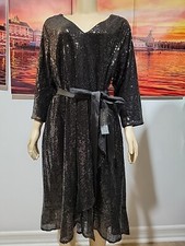 Lane Bryant Sequin Dress Plus Size 2X 18/20 Black VNeck 3/4 Sleeve 03