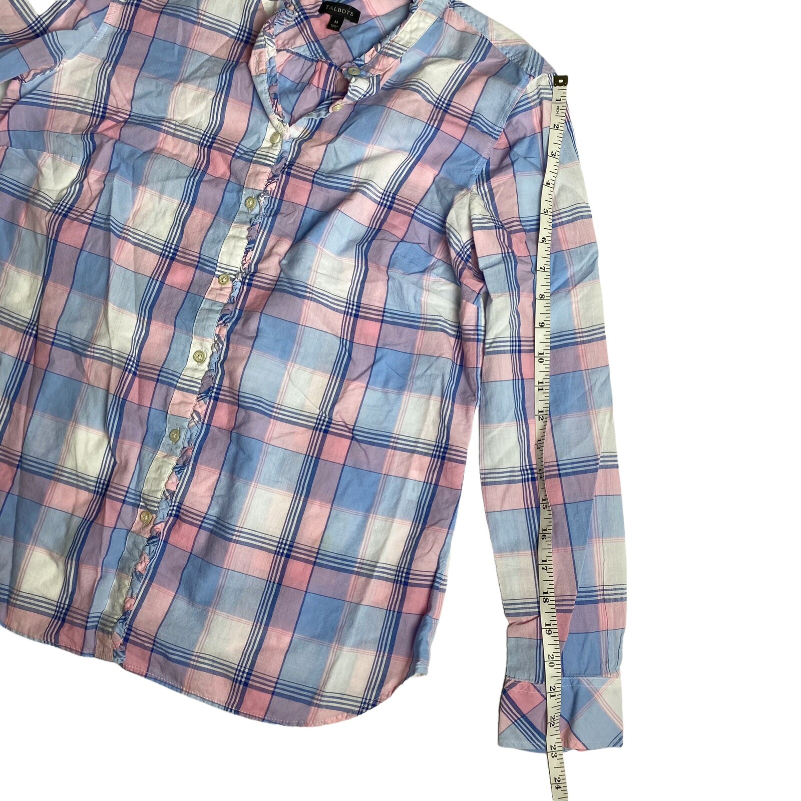 Talbots Plaid Ruffle Button Down Cottagecore Shir… - image 3