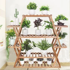 New Multi Tier Plant Stand Flower Rack Shelf Garden Patio Room Corner Wood Stand