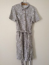 Marks & Spencer Cool Linen Viscose Pretty Khaki Pattern (Belted) Shirt Dress 12