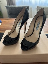 Prada plateau-Pumps Vernice, peeptoe, schwarz Lackleder, EU 36, guter Zust.