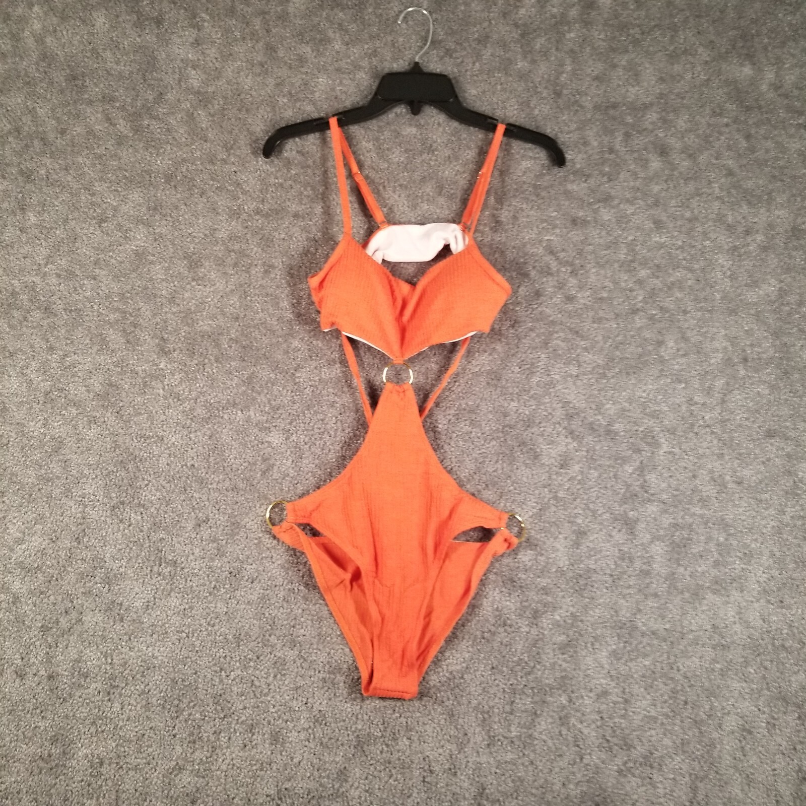 Shein Women Sz S One Piece Bikini Orange NWOT Swimsuit Swimwear Rings Beach Pool eBay