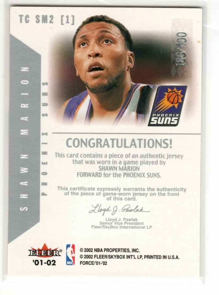 2001-02 Fleer Force True Colors Jerseys 1st Color /400 Shawn Marion #TCSM2 [1] - Image 2 of 2