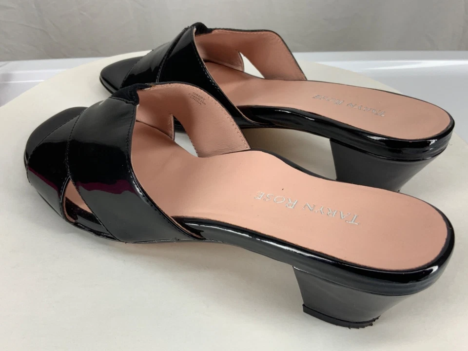 Taryn Rose - Negro, Mules de charol, punta abierta, tacón bloque, talla 9,5 M Foto 3 de 4