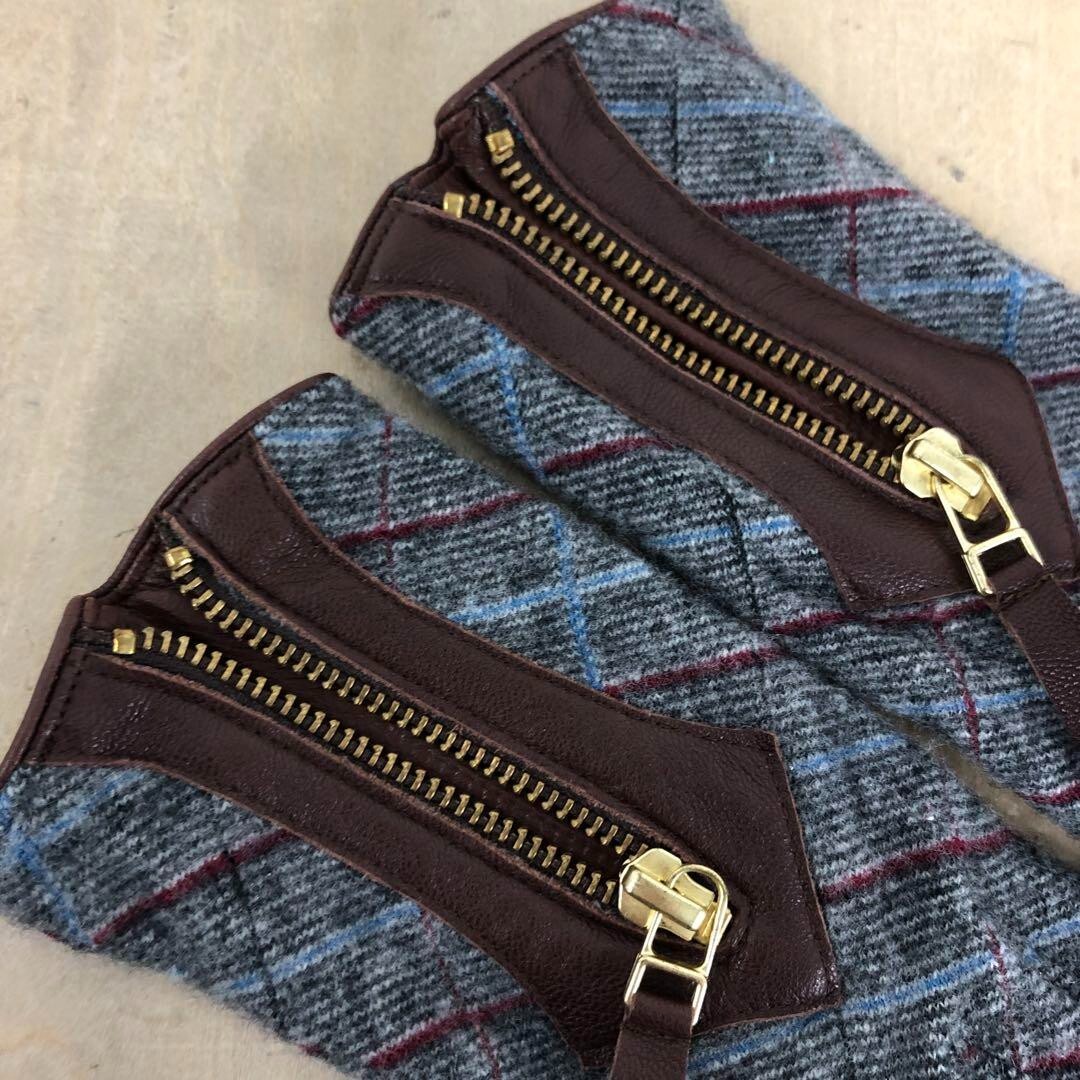 Vivienne Westwood Knit Leather Gray/Brown Check Zipper