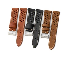20mm 22mm Leather Rally Racing Watch Band Quick Release Strap - Black Tan Brown
