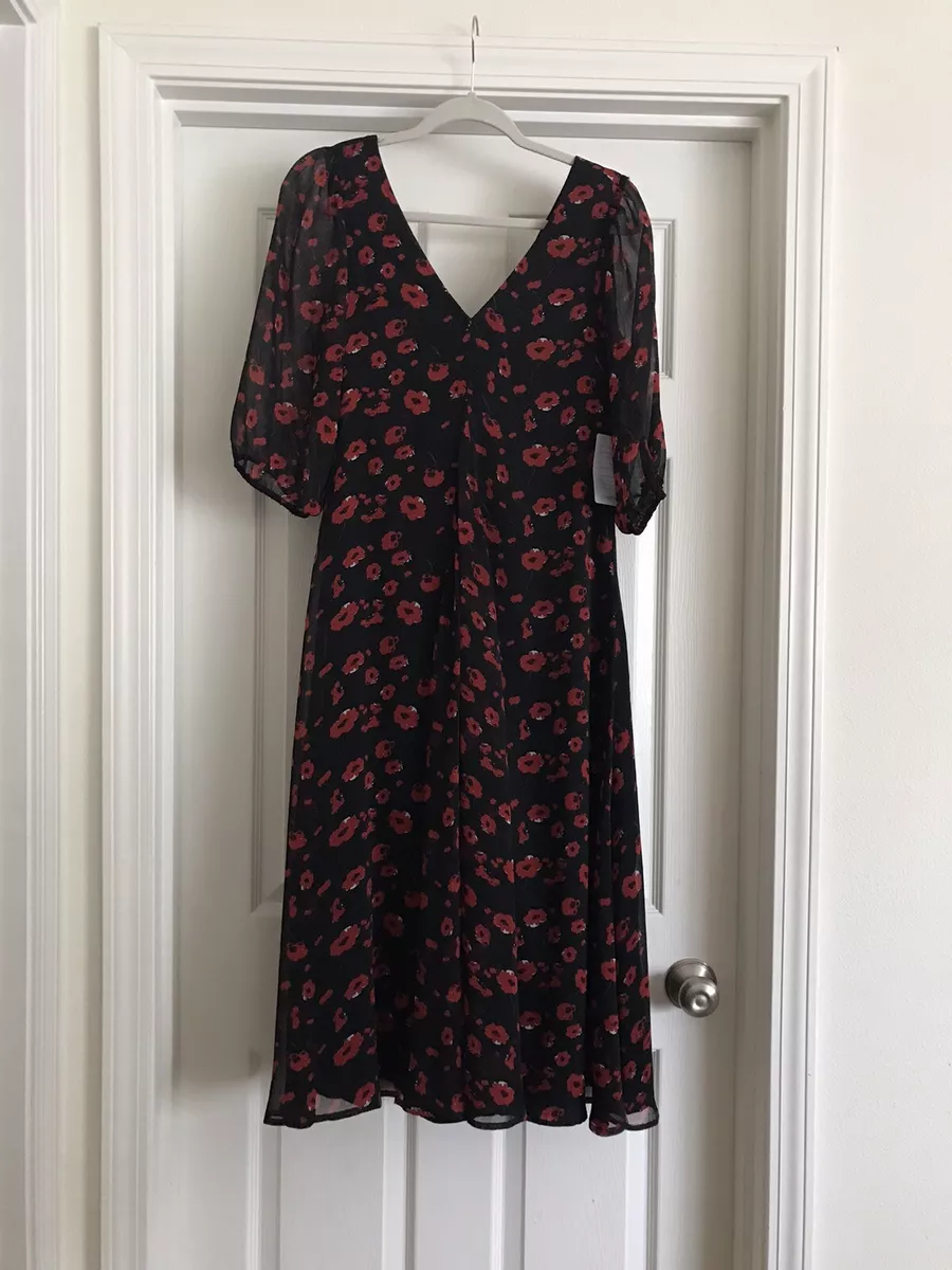 NWT Nordstrom Rack Black Red Floral V neck Dress Size XS eBay