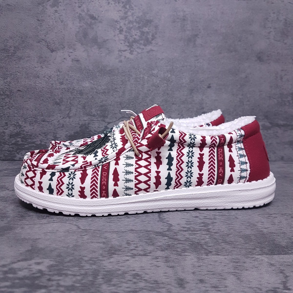 HEY DUDE Wally Merry Fishmas Sweater Slip On Loafer Shoes 