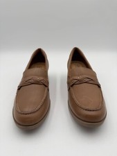 Clarks Brown Leather Loafers With Block Heel Womens 9.5M