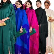 Modest Muslim Women Oversize Kaftan Tassel Dress Batwing Sleeve Abaya Dubai Robe