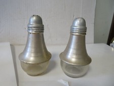 Vtg. 4  Mid-Century Modern Atomic Style Glass  Aluminum Salt  Pepper Shakers