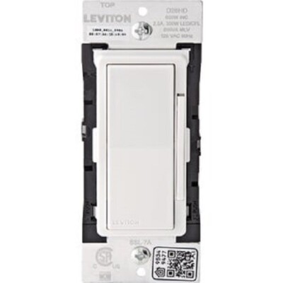 (1)-Leviton Decora Smart White 600W 120V Rocker Dimmer Switch R02-D26HD-1RW