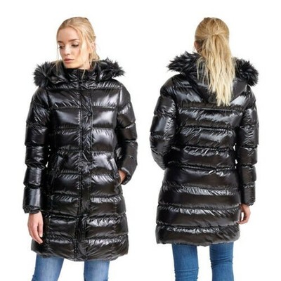 high shine longline padded coat