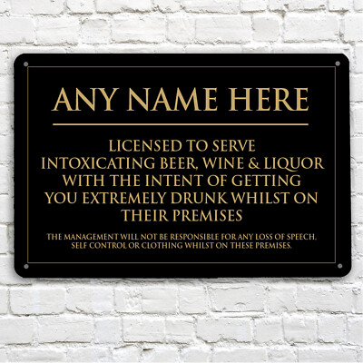 Lizenz zum Servieren - Personalisiertes Barschild - Schwarz & Gold Hausbar, Metall A4 Schild