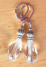 CLEAR CRYSTAL Faceted teardrop earring SP LEVERBACK handmade X2