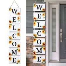 Threan 59 Inch Sunflower Welcome Sign Wooden Porch 3D white, black