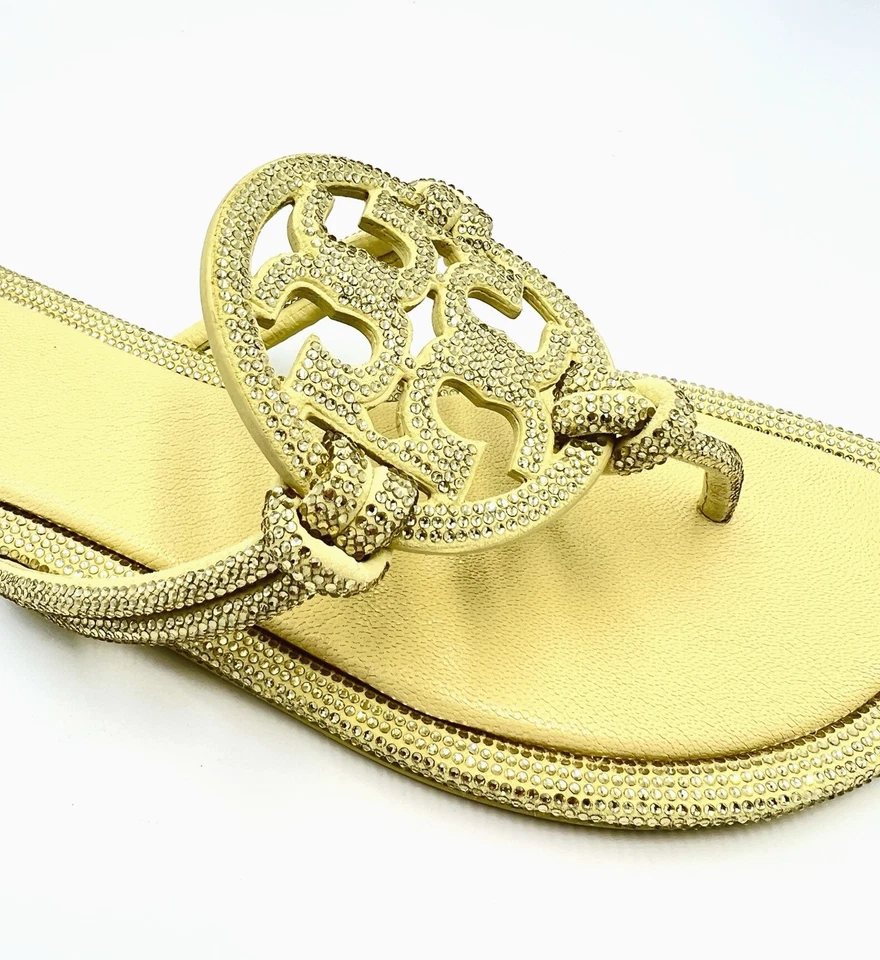 TORY BURCH MILLER SANDALIA ANUDADA PAVÉ CRISTAL GAMUZA LOGOTIPO MATE SOL TALLA US 9 NUEVA EN CAJA Foto 4 de 4