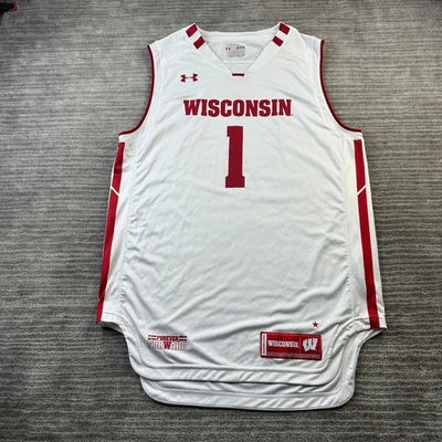 #ad Wisconsin Badgers Under Armour Jersey Mens Medium White Basketball NCAA $30.00