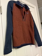 Patagonia Pullover Mens Small Brown Navy Better Sweater 1/4 Zip Fleece