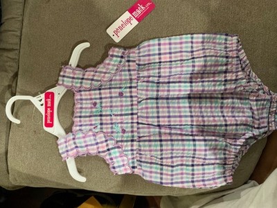 Penelope Mack Baby Girl Plaid Bubble Romper Purple Pink Easter Outfit NWT
