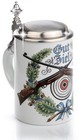 Bierkrug für Schützen mit Zinndeckel - Gut Ziel - Gravurfähig
