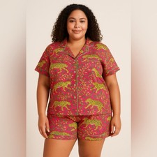 NWT 148 PRINTFRESH Hot Pink Organic Cotton Short PJ Set Bagheera Print Sz 4X