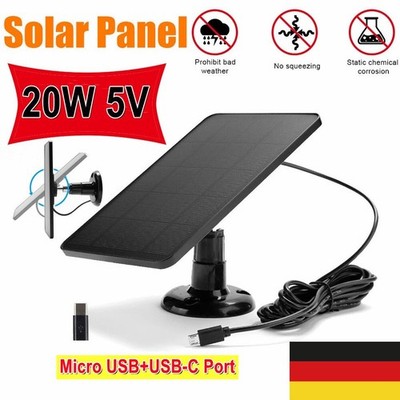 Solarpanel für Überwachungskamera Aussen DC 5V Outdoor Kamera Akku mit Micro USB