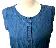 J.Crew Women's XS Dress Blue Chambray Sleeveless Tie Waist Pockets Button Casual