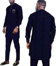 African Suit for Men Stripe Blazer and Pants 2 Piece Set Party Wedding Evening