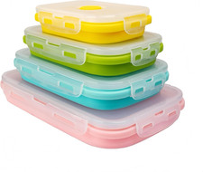 Set of 4, Collapsible Silicone Food Storage Container, Leftover Meal Box for Kit